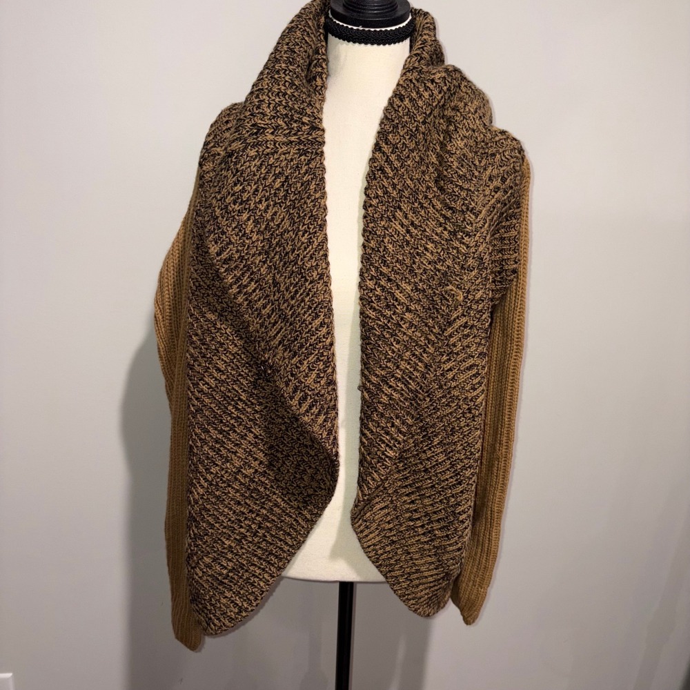 Ribbed Knit Lisa Rinna Collection Cardigan Sweater Womens Large Brown Black - Picture 4 of 9